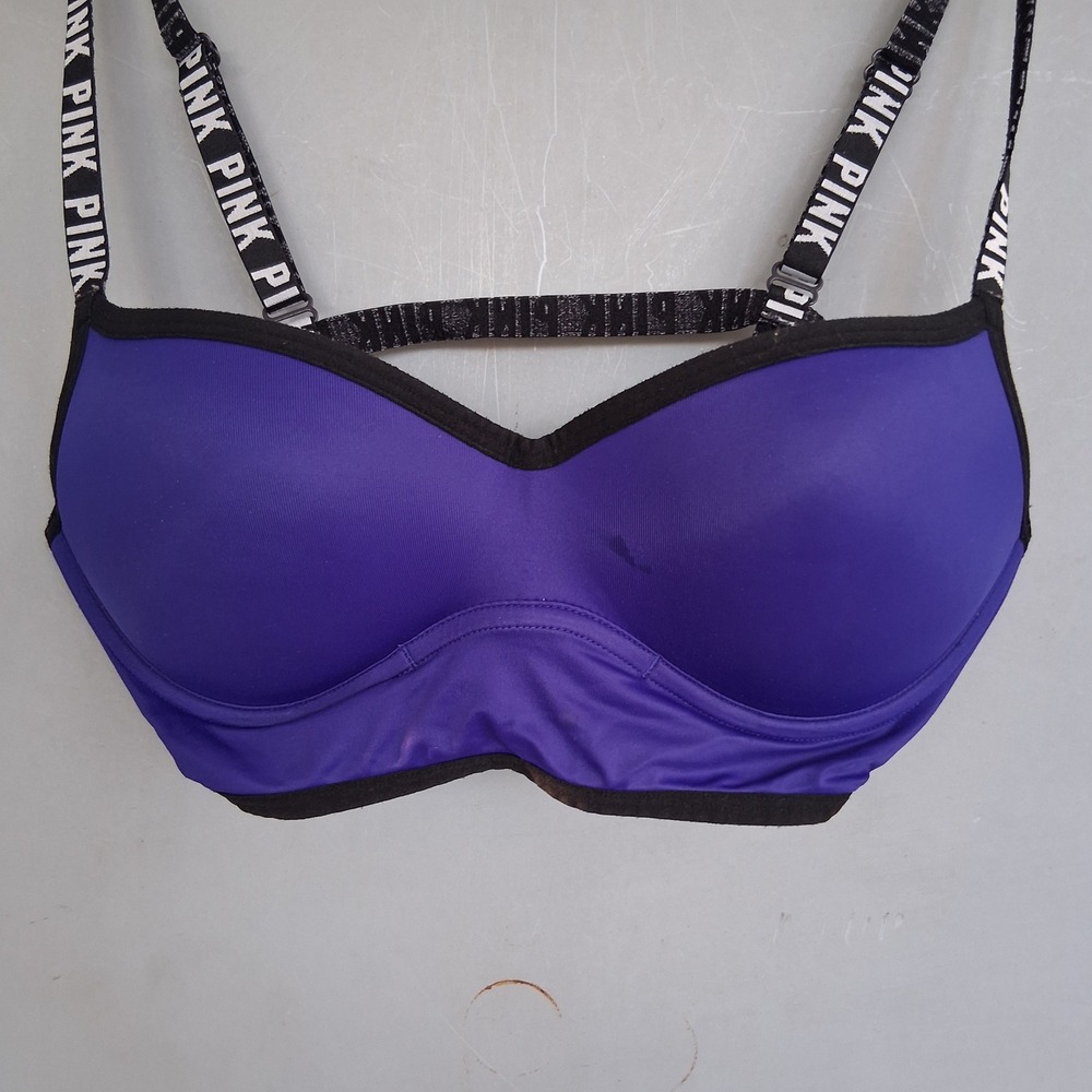 PINK Victoria's Secret Purple Padded Bralette Logo Strappy Cage Back Medium